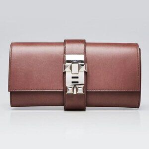Hermes 23cm Griolet Box Leather Palladium Plated Medor Clutch Bag